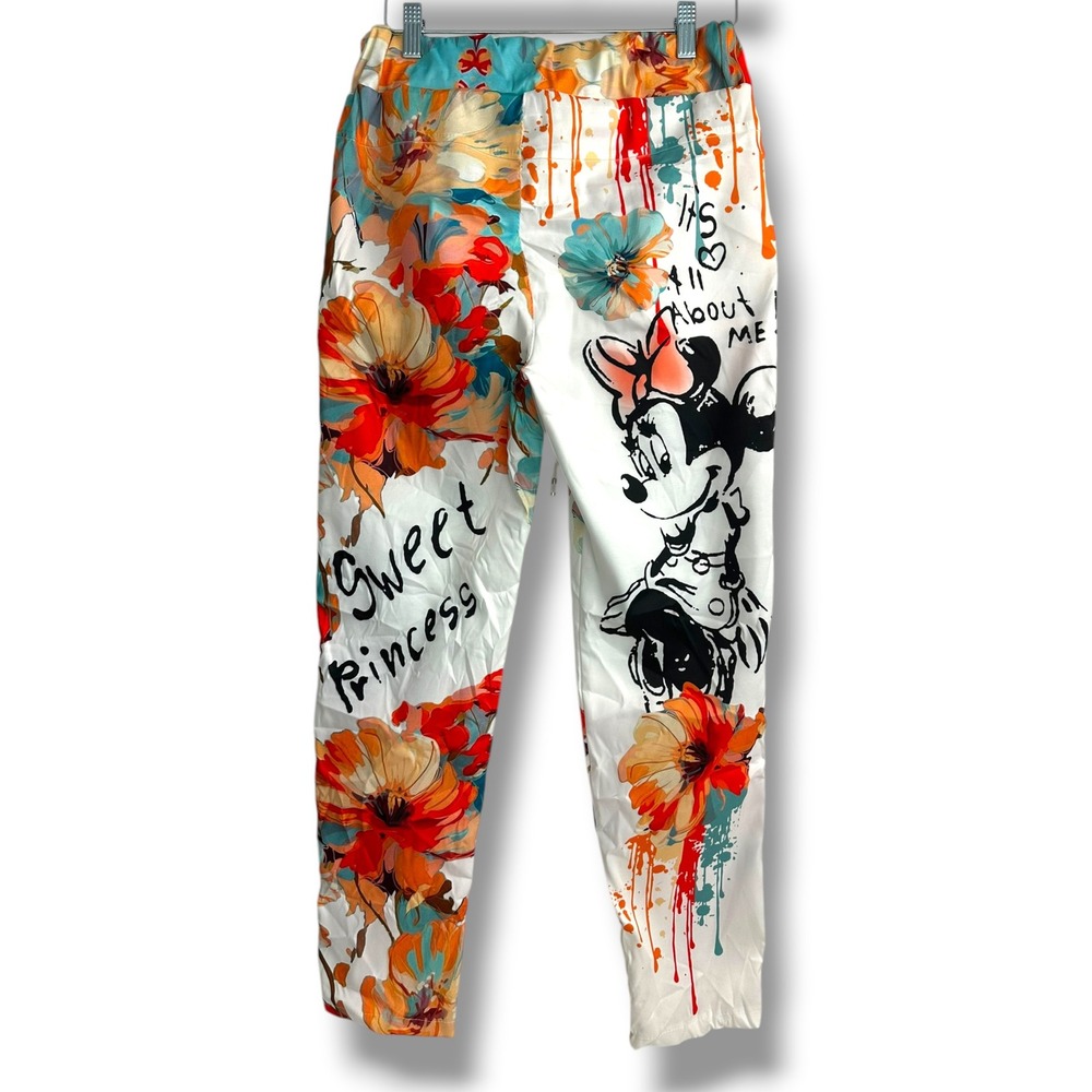 Brand Bazar Italy Floral Graffiti Minnie Mouse Joggers White CS20002 Size M - Picture 2 of 8